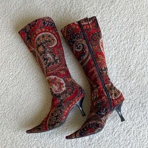 DIBA red velours paisley tall boots